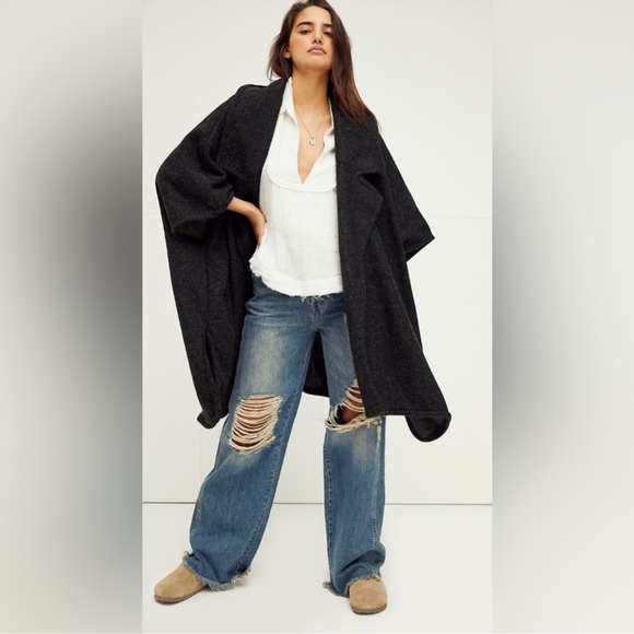 Free People Jackets & Blazers - Free People Off Duty Oversized Poncho Jacket One Size in Charcoal